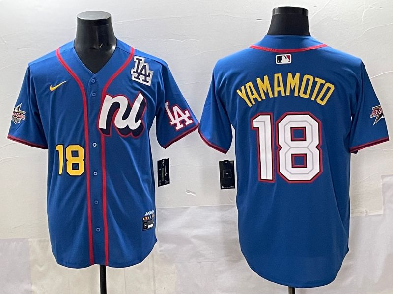 Men 2025 Los Angeles Dodgers 18 Yamamoto Blue All star Nike MLB Jersey style 07